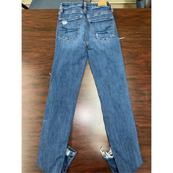 American Eagle Super Hi-Rise Distressed Jeggings Denim Jeans Size 00 - Picture 4 of 8